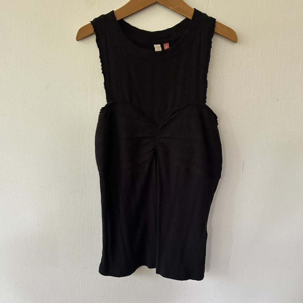 Pilcro Sleeveless Top Womens Medium Black Ribbed Ruched Dark Boho Whimsigoth
